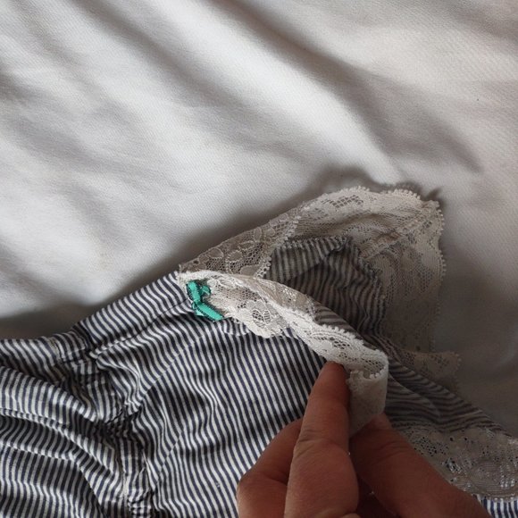 {2 PACK} Victoria's Secret Super Soft Gray Ribbed and Blue and White Rompers - Picture 7 of 11